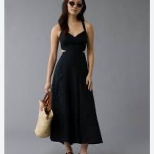American Eagle Black Eyelet Cut-Out Midi Dress Size XL NWT